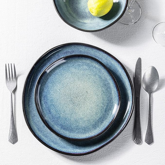 AmorArc Ceramic Dinnerware Sets,Handmade Reactive Glaze Stoneware Plates and Bowls Set,Highly Chip and Crack Resistant | Dishwasher & Microwave Safe Dishes Set,Service for 6 (18pc)