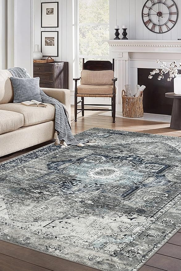 Keen Home Design 5x7 Rug - Machine Washable Area Rug with Non-Slip Backing, Ideal for Living Room, Dining Room, Bedroom - Vintage, Easy Clean, Durable, Low Pile - (5' x 7')