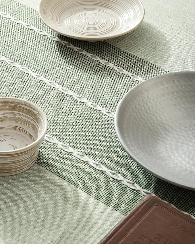 ZeeMart Contrast Linen Round Tablecloth 60 Inch Green, Farmhouse Style Round Table Cloth Heavy Weight Sage Green Tablecloths, Water Resistant Burlap Table Cloths