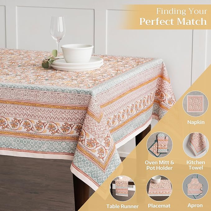 Maison d' Hermine Table Cloth Square Table 100% Cotton 60 x 60 Inches Fall Tablecloth Reusable Everyday Use for Thanksgiving Christmas Decorations Dining Farmhouse Party (Nila)
