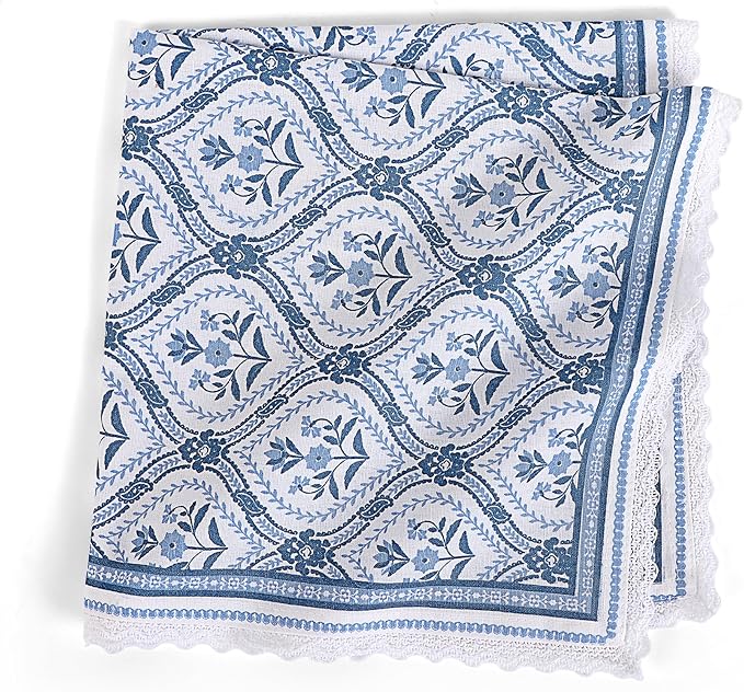 FINGERCRAFT Dinner Cloth Napkin Cotton Linen Blend 4 Pack Mitered Corners with Elegant Lace for Everyday Use Napkins are Pre Shrunk and Good Absorbency (Damask, 20in x 20in)