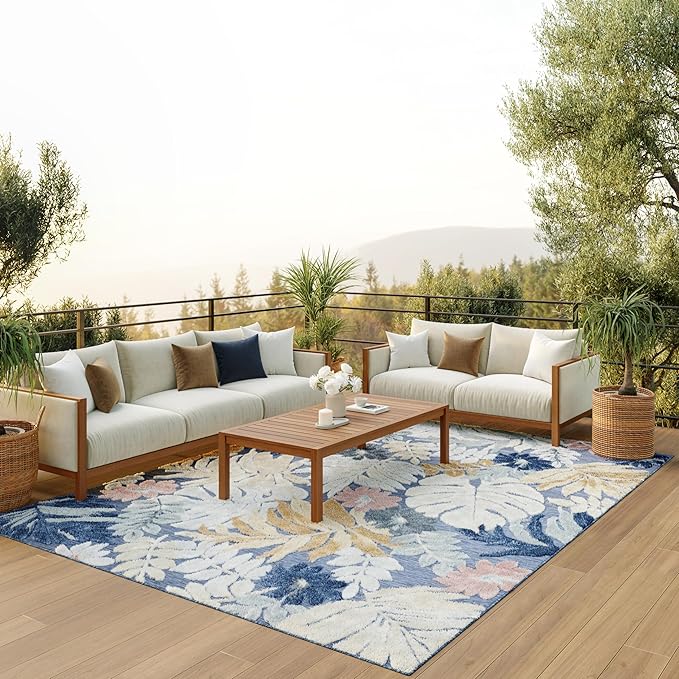Nourison Home Suncoast Denim Multi 7'10" x 9'10" Area Rug - Easy Clean, Non Shedding, Bed Room, Living Room, Dining Room, Kitchen (8' x 10')