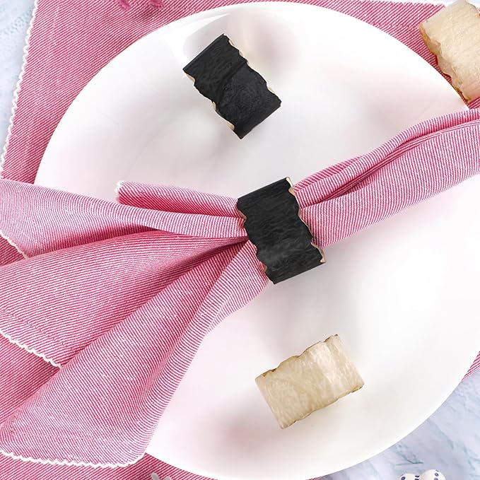CLEENTABLE Rustic Epoxy Resin Napkin Rings - 12 Pcs Napkin Holders for Parties, Dining, Family Gatherings, Weddings, Holidays, Décor, Gifting - Durable Tabletop Decor (Ivory Black)