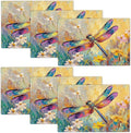 Dragonfly Placemats Set of 6, Dragonfly Flower Table Mats, Floral Washable Place Mats for Coffee Bar Home Party Indoor Kitchen Dining Table Decoration 12x18 Inch