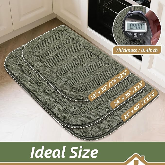 BEQHAUSE 24x36 Inch Kitchen Rug Mat Durable Kitchen Rugs Non-Slip Washable Absorbent Kitchen Mats for Floor Dirt-Resistant Semicircular Kitchen Mat (Green)