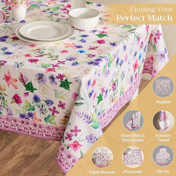 Maison d' Hermine Table Cloth Square Table 100% Cotton 54 x 54 Inches Tablecloth Reusable Decorative for Dining Room Farmhouse Home Valentines Day Decorations Spring Summer - Chardon