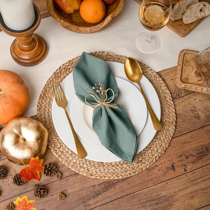 Blue Needles Solid Cloth Napkins Set of 6 Hunter Green 100% Cotton Dinner Napkins 18x18 inches - Soft, Reusable, Absorbent & Washable Linen, Ideal for Christmas Events, Parties & Everyday Use