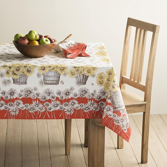 Maison d' Hermine Table Cloth Rectangle Table 100% Cotton 60 x 108 Inches Fall Tablecloth Reusable Everyday Use for Thanksgiving Christmas Decorations Dining Farmhouse Party (Bagatelle)