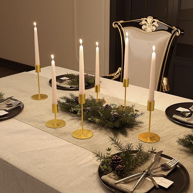 Set of 6 Gold Taper Candle Holders Candlestick Holders, Decor Candle Stick Candle Holder for Table or Mantel Centerpiece, Wedding, Dinning, Party Home Decor
