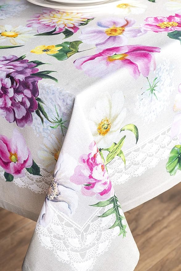 Maison d' Hermine Table Cloth Square Table 100% Cotton 54 x 54 Inches Tablecloth Reusable Decorative for Dining Room Farmhouse Home Valentines Day Decorations Spring Summer - Pivoine