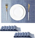 Leetaltree Gradient Blue Woven Placemats Set of 12 - Heat Resistant Non-Slip Place mats for Dining Table, Washable Durable PVC Vinyl Woven Table Mats(Gradient Blue, 12)