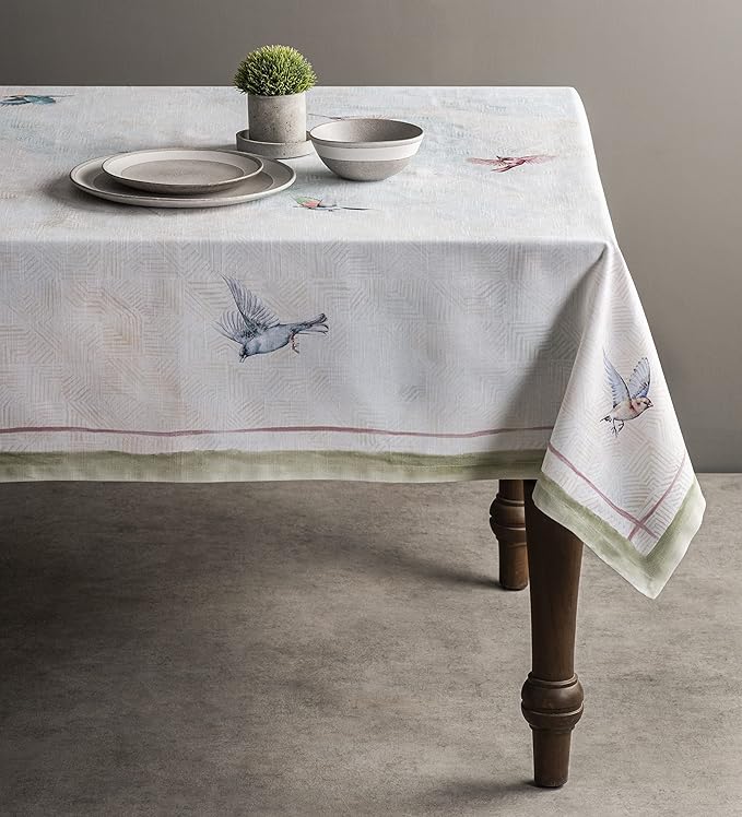 Maison d' Hermine Table Cloth Square Table 100% Cotton 54 x 54 Inches Tablecloth Reusable Decorative for Dining Room Farmhouse Home Valentines Day Decorations Spring Summer - Flying Birds