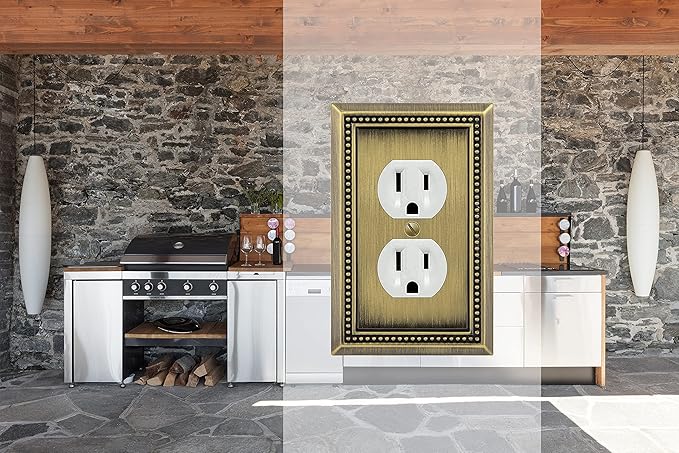 Henne Bery Sunken Pearls Heavy Duty Decorative Wall Plate Switch Plate Outlet Cover (Single Duplex, 3 Pack, Antique Brass)