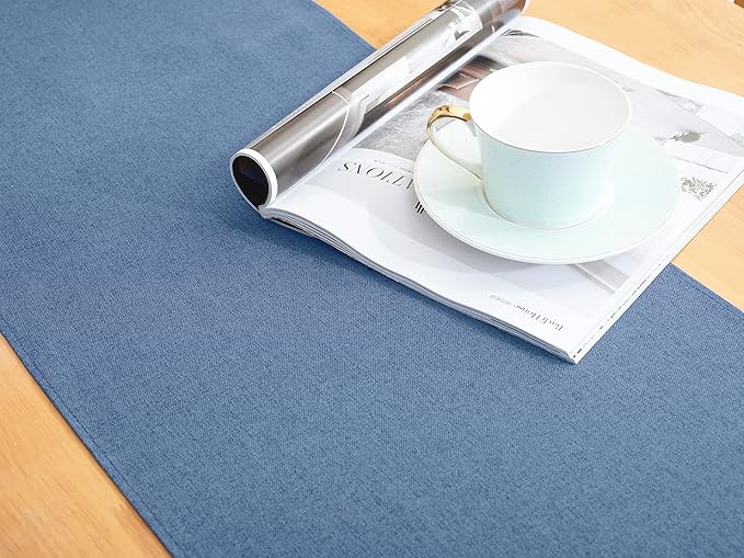 Vintage Blue Table Runner 36 Inches Long, Cotton Linen Farmhouse Style Seasonal Dresser Scarf for Kitchen Dining Coffee Table Parties Wedding Home Decor (13” x 36”, Vintage Blue)