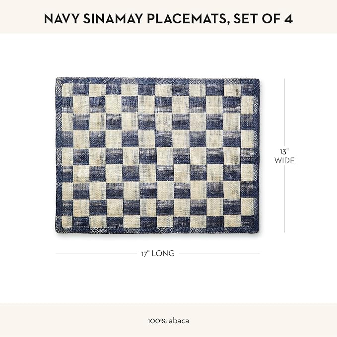 MACKENZIE-CHILDS Set of 4 Sinamay Placemats, Durable Woven Table Mats, Navy