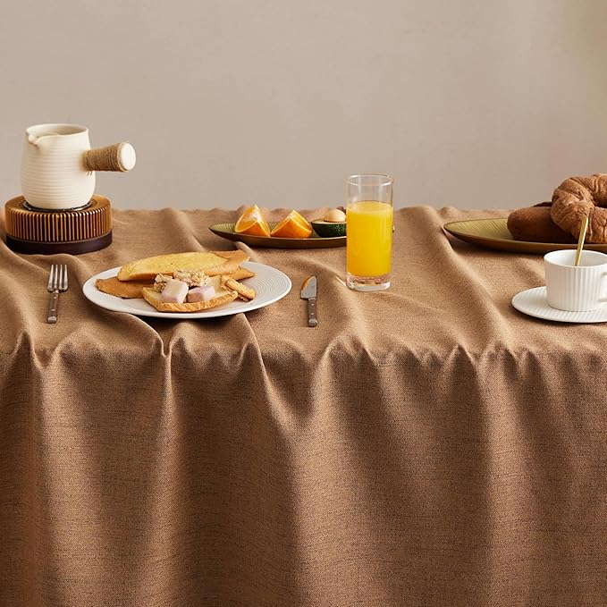 Linen Tablecloth with Tassels, Farmhouse Style Brown Tablecloth, Water Resistant Burlap Tablecloths for Rectangle Table, 60x120 Inch Caramel