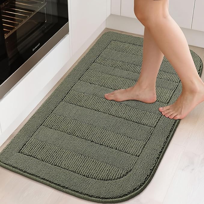 BEQHAUSE 24x40 Inch Kitchen Rug Mat Durable Kitchen Rugs Non-Slip Washable Absorbent Kitchen Mats for Floor Dirt-Resistant Semicircular Kitchen Mat (Green)
