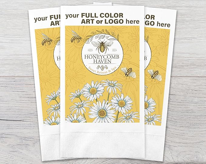 Custom Guest Towel/Dinner Napkins - Personalized Recycled Paper Content Napkins - Eco-friendly & Full-Color Digital Printed - Events & Celebrations - Pack of 50 - Coin Edge Embossed, 8"x 4.5"