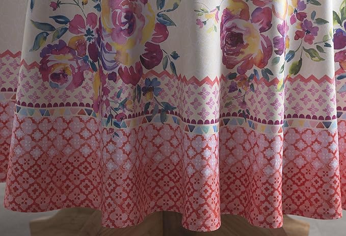 Maison d' Hermine Table Cloth Round Table 100% Cotton 69 Round Inches Tablecloth Reusable Decorative for Dining Room Farmhouse Home Valentines Day Decorations Spring Summer - Rose Garden