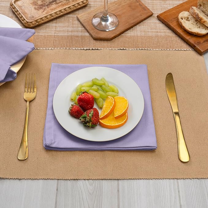 Blue Needles Solid Cloth Napkins Set of 6 Lavender 100% Cotton Dinner Napkins 18x18 inches - Soft, Reusable, Absorbent & Washable Linen, Ideal for Christmas Events, Parties & Everyday Use