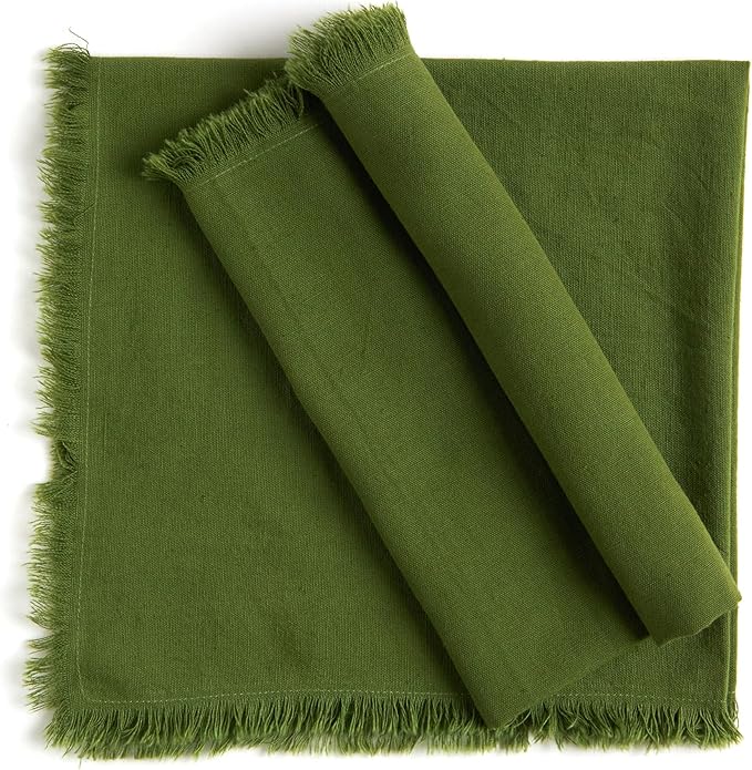 ACCENTHOME Olive Green Cotton Linen Napkin Set of 6 - 18x18 inch Dinner Napkins - Washable Soft Premium Hotel Quality Reusable Napkins Perfect for Family Dinners, Weddings & Everyday Use