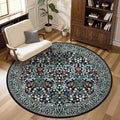 GarveeHome Black Floral 6 ft Round Rug Washable Non-Slip Soft Low Pile Circle Carpet Vintage Rugs for Kitchen Bedroom Nursery Dining Living Room
