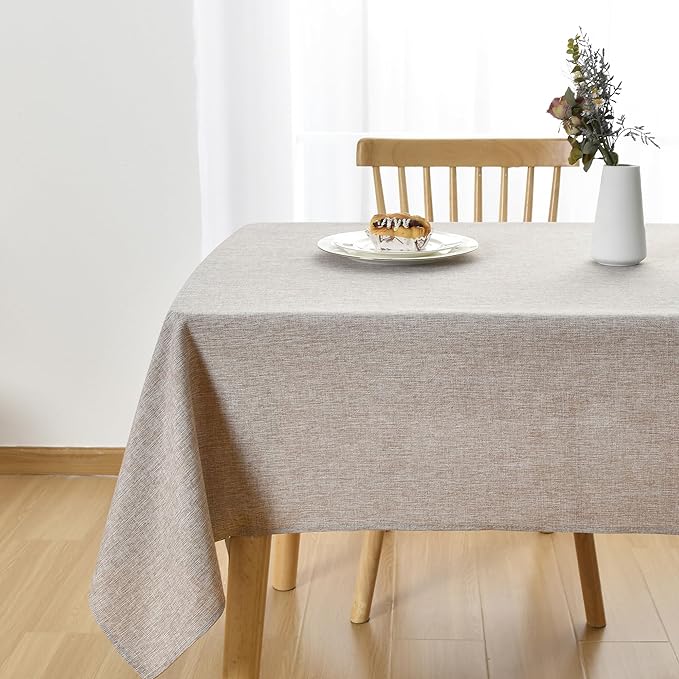 JIUZHEN Faux Linen Farmhouse Tablecloth Rectangular, Wrinkle Stain Resistant Table Cloth Rectangle Table Cover for Kitchen Dining, Holiday Party Dinner, Stone, 60 x 84 Inch