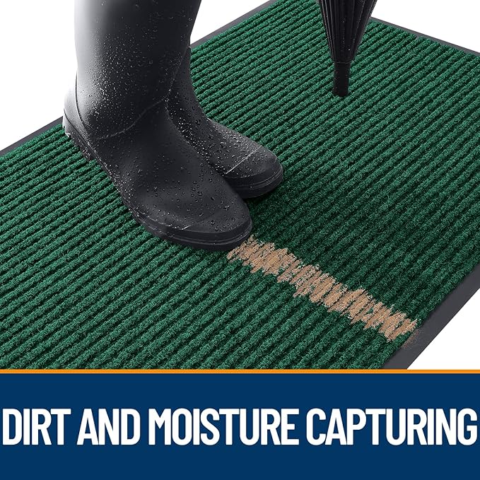 OLANLY Front Door Mat Indoor Outdoor Entrance, Waterproof Heavy Duty Doormat, Fade Resistant, Low Profile, Easy Clean Patio Porch Welcome Floor Mats for Entry, 47x34, Green