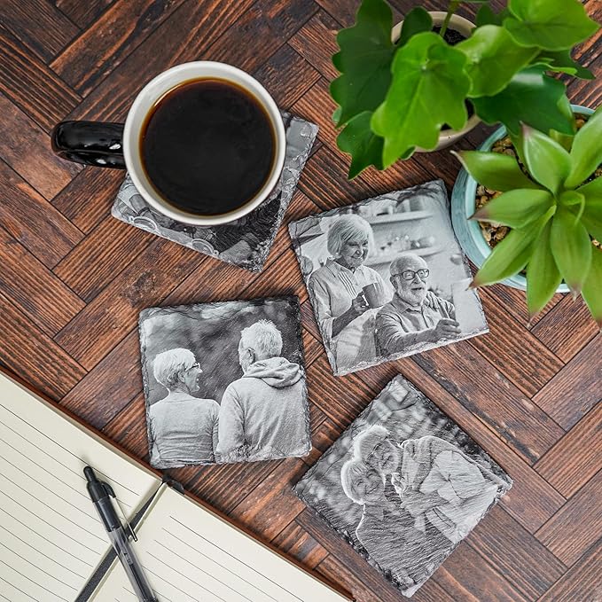 Blue Ridge Mountain Gifts - Custom Printed with Photos of Parents or Grandparents, Personalized Coasters for Married Couple, Slate Square Coasters for Husband and Wife