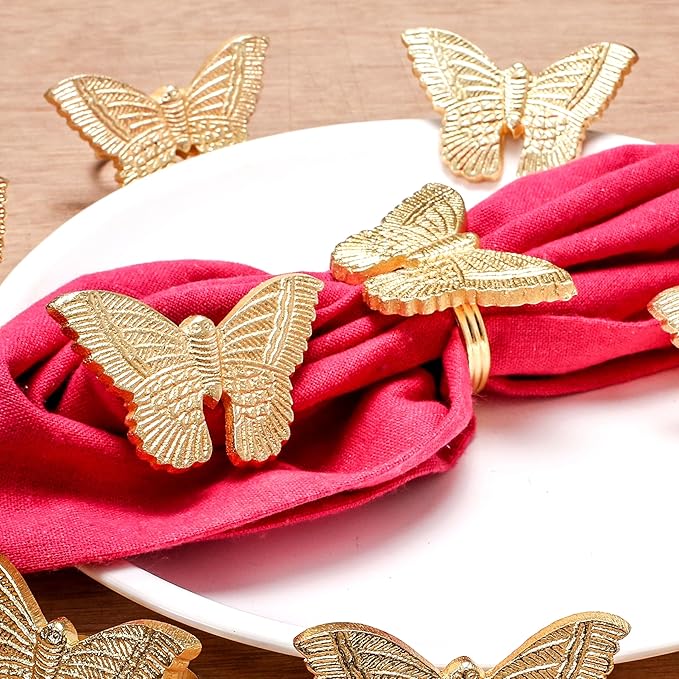 CLEENTABLE 12 Pcs Napkin Rings Set - Decorative Metal Butterfly Bling Napkin Rings Guest Napkin Buckle for Wedding, Party, Gathering, Dinner, Table, Banquet, Decoration, Gifting (Gold)