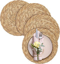 Aneco 4 Pack 13.8-Inch Round Woven Placemats Natural Hand-Woven Boho Rattan Wicker Bulrush Placemat Farmhouse Rustic Braided Table Mats for Dining & Kitchen Decor