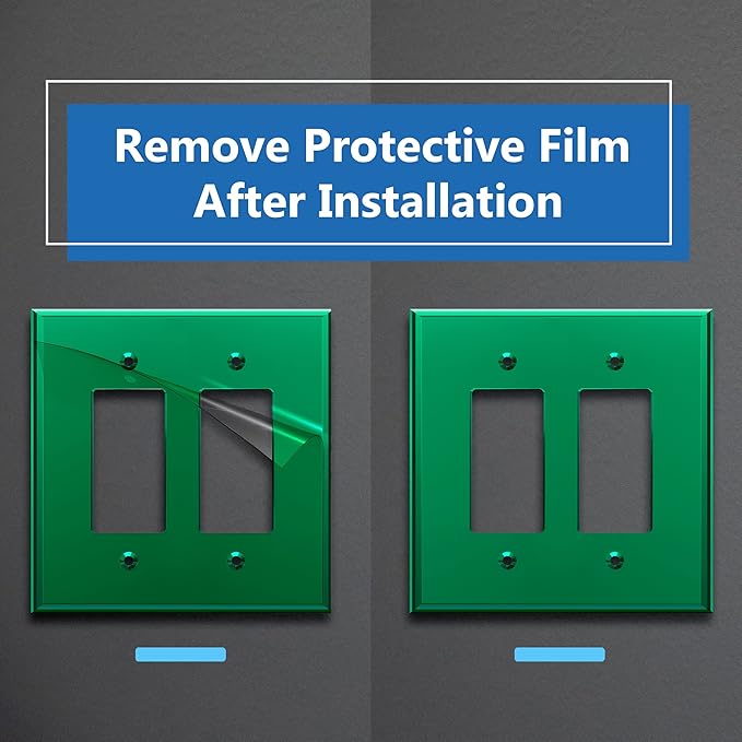 LIDER Double Decorator Wall Plate, Impact Resistant, Mirrored, Plexiglass Dual Outlet Cover or Light Switch Cover, Acrylic, Reflective Finish, Modern, Oversized 2-Gang 5.25" x 5.25", Green, 5 Pack