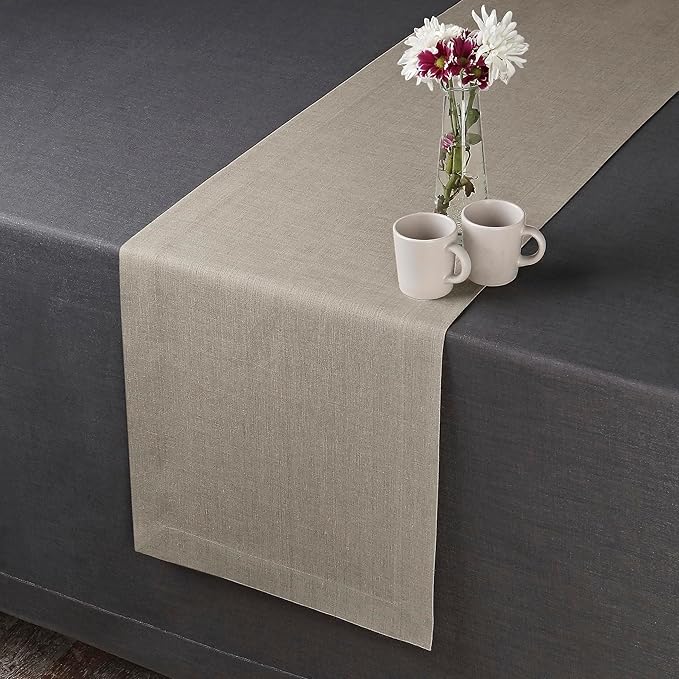 D'Moksha Homes Linen Natural Table Runner 108 Inches Long - 100% Pure Linen Dining Table Runner 14 x 108 Inch for Valentines, Spring, Easter - Machine Washable