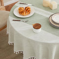 ZeeMart Contrast Linen Round Tablecloth 60 Inch Mid-Stripe Green, Farmhouse Style Round Table Cloth Heavy Weight Sage Green Tablecloths, Water Resistant Burlap Table Cloths