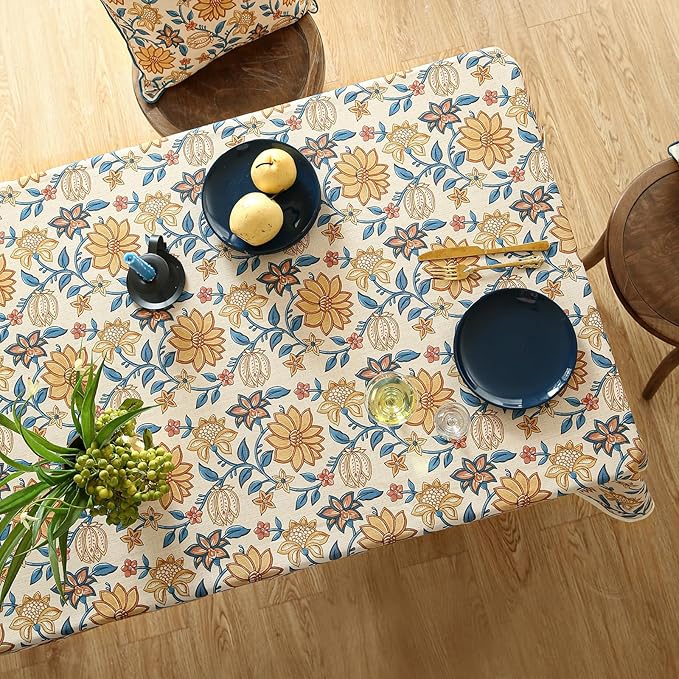 ISAENNE Designer Bohemian Floral Long Rectangle Table Cloth,Linen Colorful Tablecloth,Wrinkle Resistant Decor Tablecloths for Dining Thanksgiving Kitchen Party Christmas,63"*102"-Estevan B