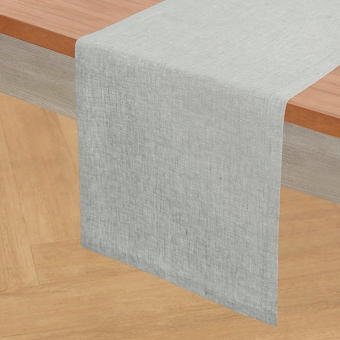 Solino Home Linen Table Runner 108 Inches Long - Athena, 100% Pure Linen Chambray Grey Table Runner 14 x 108 Inch for Dining