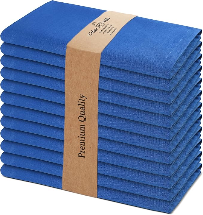 Urban Villa Cloth Napkins Set of 12 20x20 Inches 100% Cotton Napkins Cloth Washable Soft Durable Reusable Absorbent Table Dinner Napkins Cloth for Hotel Lunch Restaurant Weddings Parties-Royal Blue