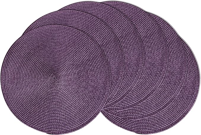 AHHFSMEI Round Braided Placemats 15 Inch Round Table Mats for Dining Tables Natural Woven Heat Resistant Place mats Set of 6 (Plum Purple)