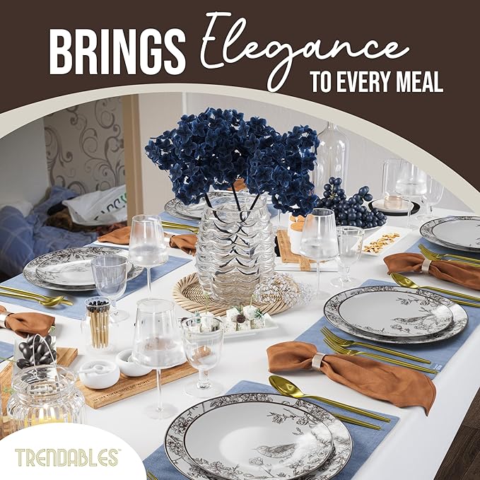 Trendables Disposable Dinnerware Decorative Plates Plastic Disposable Plates Set For 40 Guests 40 x 8 Inch Dessert Plate & 40 x 10 Inch Wedding Party Plate Set Rustik