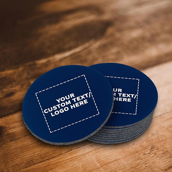 50 Round Foam Bud Coasters Pack, 4 inch - Customizable Text, Logo - PU Foam, Party Favor - Navy Blue