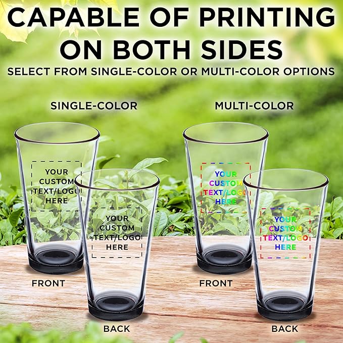 DISCOUNT PROMOS Custom Beer Pint Glasses 16 oz. Set of 10/50/100, Personalized Bulk Pack - Heavy Duty Glassware for Restaurant, Thick Base and Walls, Stackable - Black