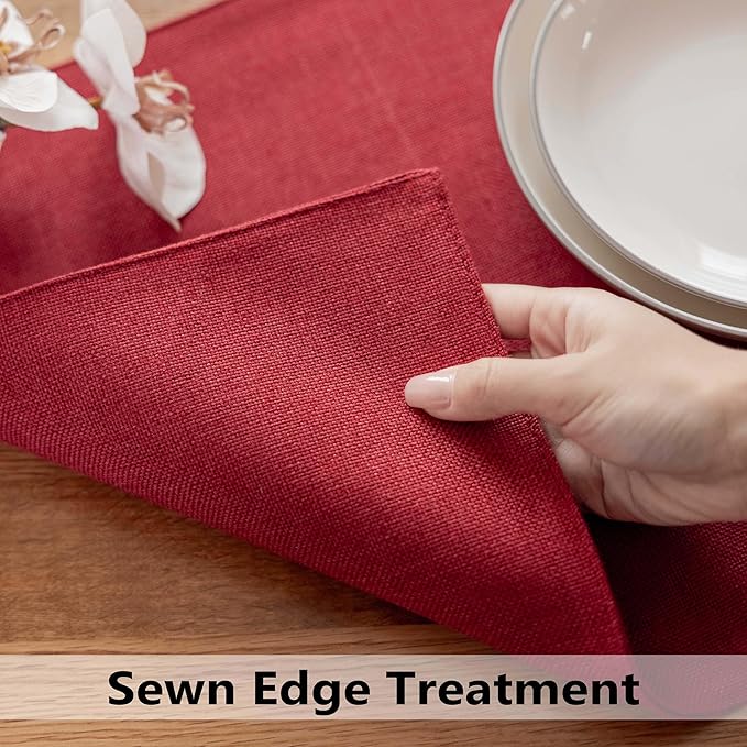 Demetex Valentines Placemats Set of 4 Heat Resistant Red Linen Place Mats Wipeable Cloth Placemats for Party Wedding Holiday Dinner, 13 x 19 inches, Wine Red