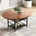 VFK 47.2"-63" Extendable Round Dining Table Set for 4–6, Solid Wood & Metal Table with Wine Rack Storage Shelf, Walnut Kitchen & Dining Room Furniture (1 Storage Table)