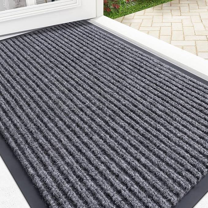 OLANLY Front Door Mat Indoor Outdoor Entrance, Waterproof Heavy Duty Doormat, Fade Resistant, Low Profile, Easy Clean Patio Porch Welcome Floor Mats for Entry, 33x21, Grey