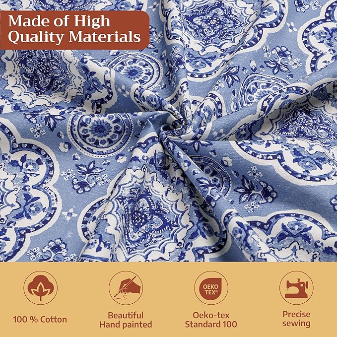 Maison d' Hermine Table Cloth Rectangle Table 100% Cotton 60 x 108 Inches Tablecloth Reusable Decorative for Dining Room Farmhouse Home Valentines Day Decorations Spring Summer - Melodie Bleue