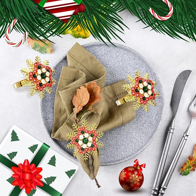 ZeeDix Christmas Colorful Snowflake Napkin Rings Set of 6, Napkins Ring for Dinning Table - Rustic Dinner Tables Decoration for Wedding Receptions Christmas Thanksgiving Holiday Party Dinner Parties