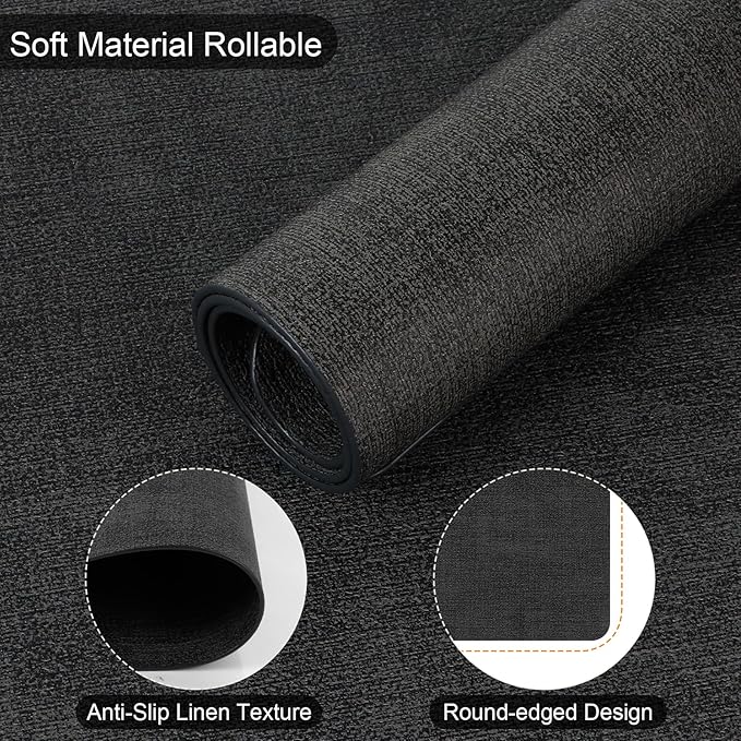 Faux Leather Placemats Set of 6, Heat Resistant Wipeable Washable Vinyl Place Mats, Waterproof Anti-Slip Dining Table Mats, Suitable for Indoor & Outdoor Use (Dark Grey)
