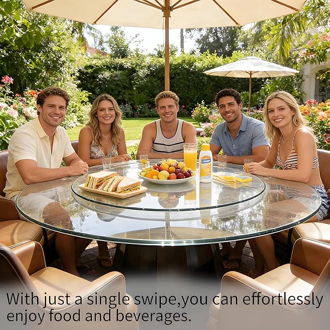 34" Glass Lazy Susan for Dining Table, Glass Turntable Table Centerpiece with 6 Rotating Wheels, 360° Smooth and Silent Spin Tabletop Rotating Tray, for Family Gatherings, Banquets, Weddings, 86 cm