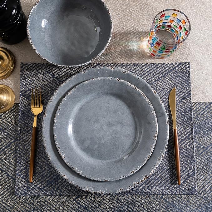 Farmhouse Melamine Dinner Plates Set of 6,Break and Chip Resistant Kitchen Plates, BPA Free 6pcs Dinner Dishes Set, 11 Inch Lightweight larger Melamine Salad Plates for Everyday Use, Gray…