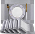 LEXMORE Placemats Set of 4 Vinyl/Plastic Woven Place Mats for Kitchen Table Indoor/Outdoor Washable Placemat Wipeable Dining Table Mats(Silver Cube)